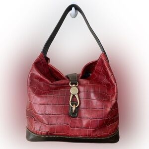 Dooney & Bourke Elegant Red Croc-Embossed Hobo Bag